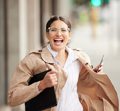 Buy stock photo Portrait of a young woman looking panicked and rushed while trying to catch a cab outside