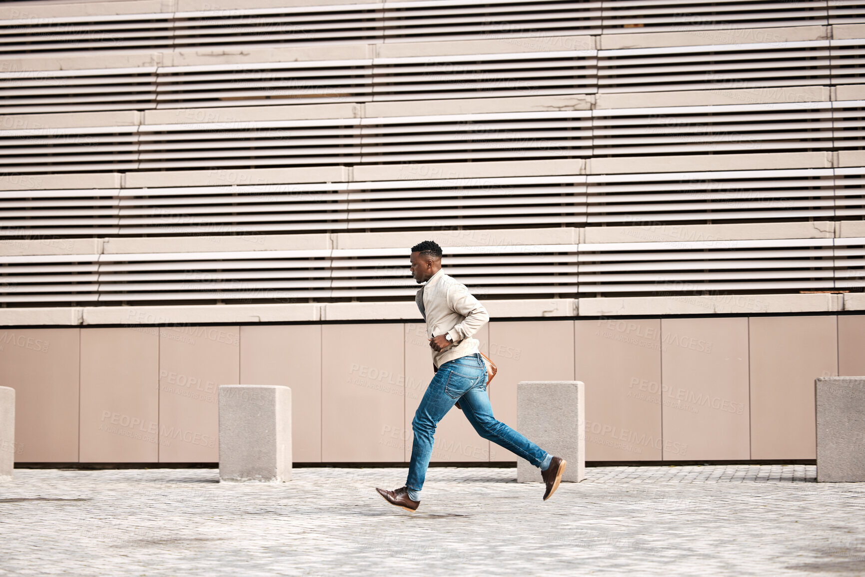 Buy stock photo Shot of a businessman running late to a meeting