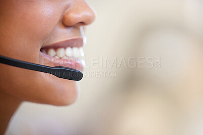 Buy stock photo Closeup shot of an unrecognisable businesswoman wearing a headset while working in a call centre