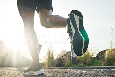 Buy stock photo Cropped shot of a man out for a run