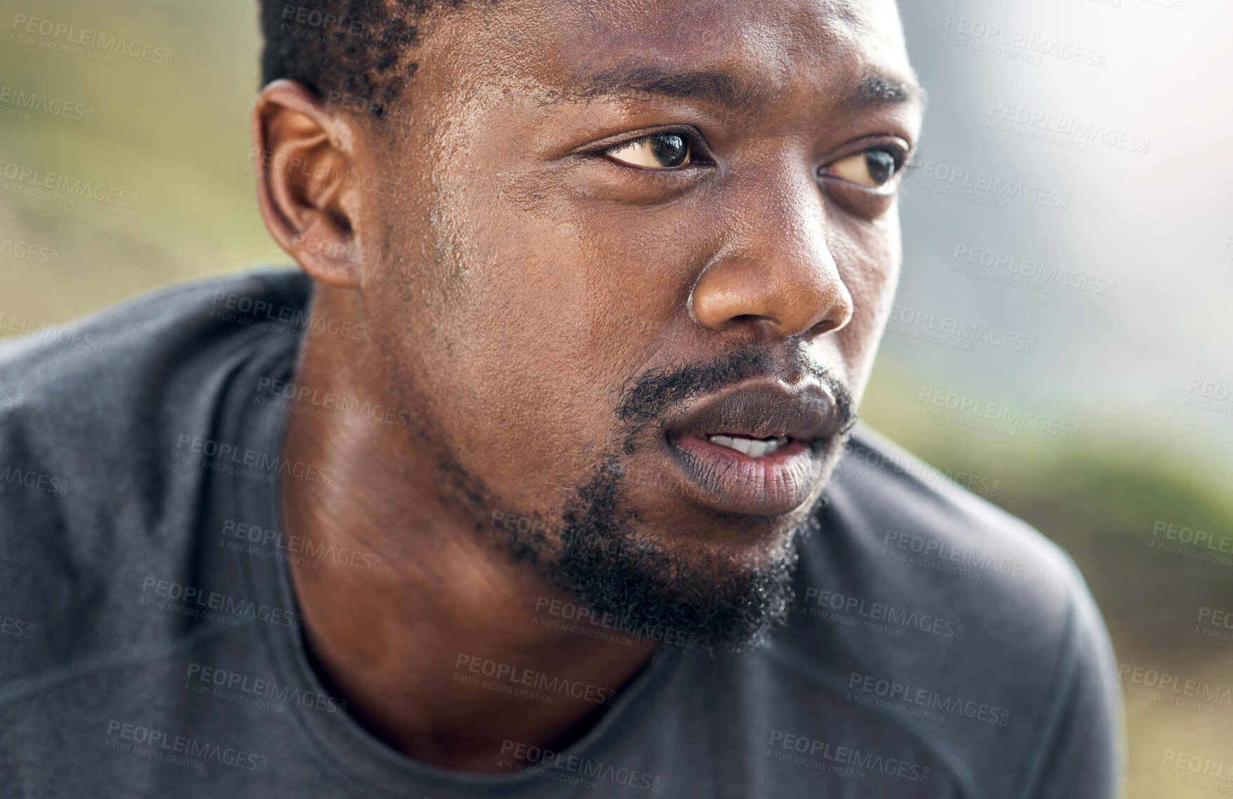 Buy stock photo Shot of a man resting during his workout