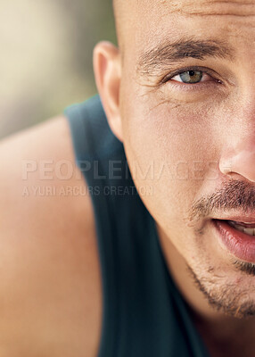 Buy stock photo Closeup shot of a man out for a run