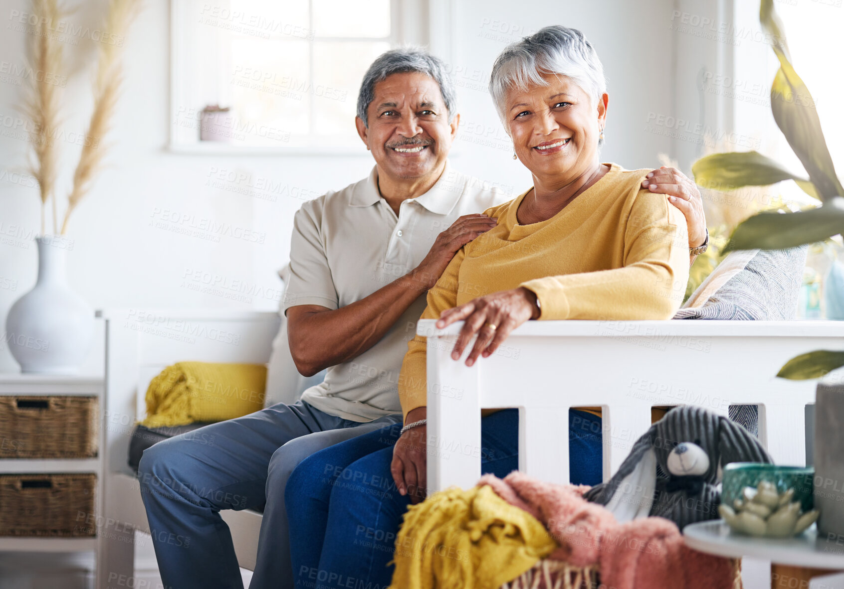 Buy stock photo Shot of a senior couple relaxing at home