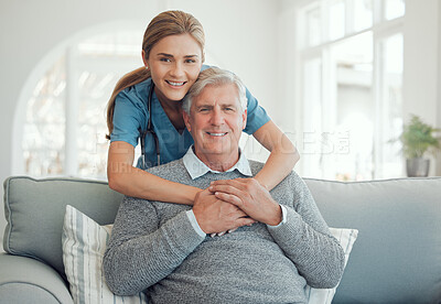 Buy stock photo Shot of a doctor and patient during a checkup at home