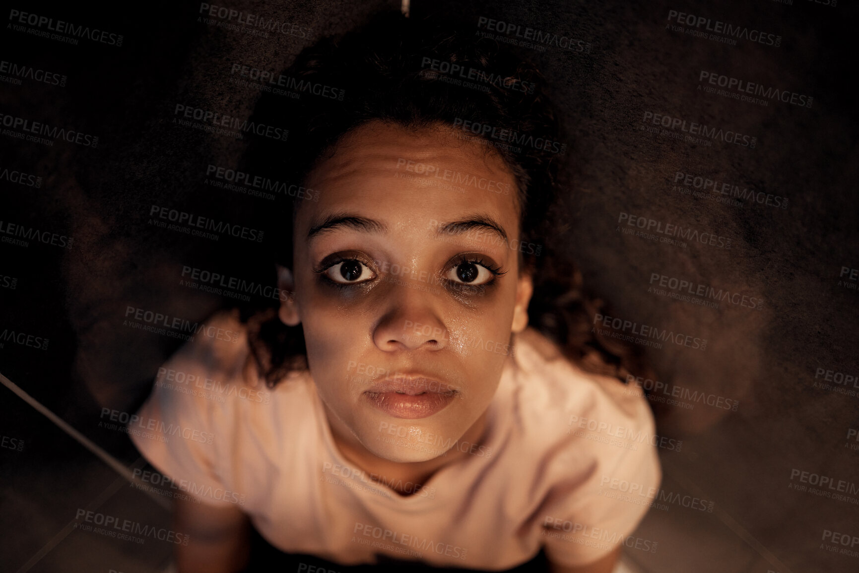 Buy stock photo Shot of a young female having a mental breakdown at home