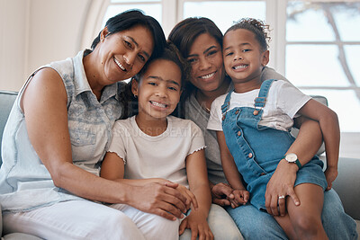 Buy stock photo Shot of a young woman spending time with her mother and daughters