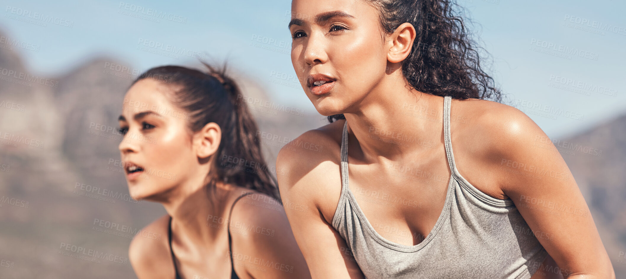 Buy stock photo Shot of two friends about to work out