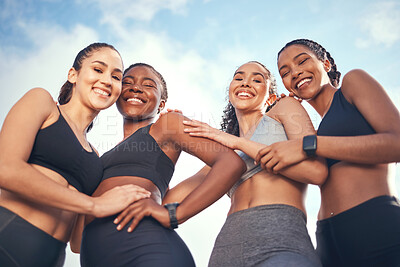 Buy stock photo Shot of a group of friends working out together
