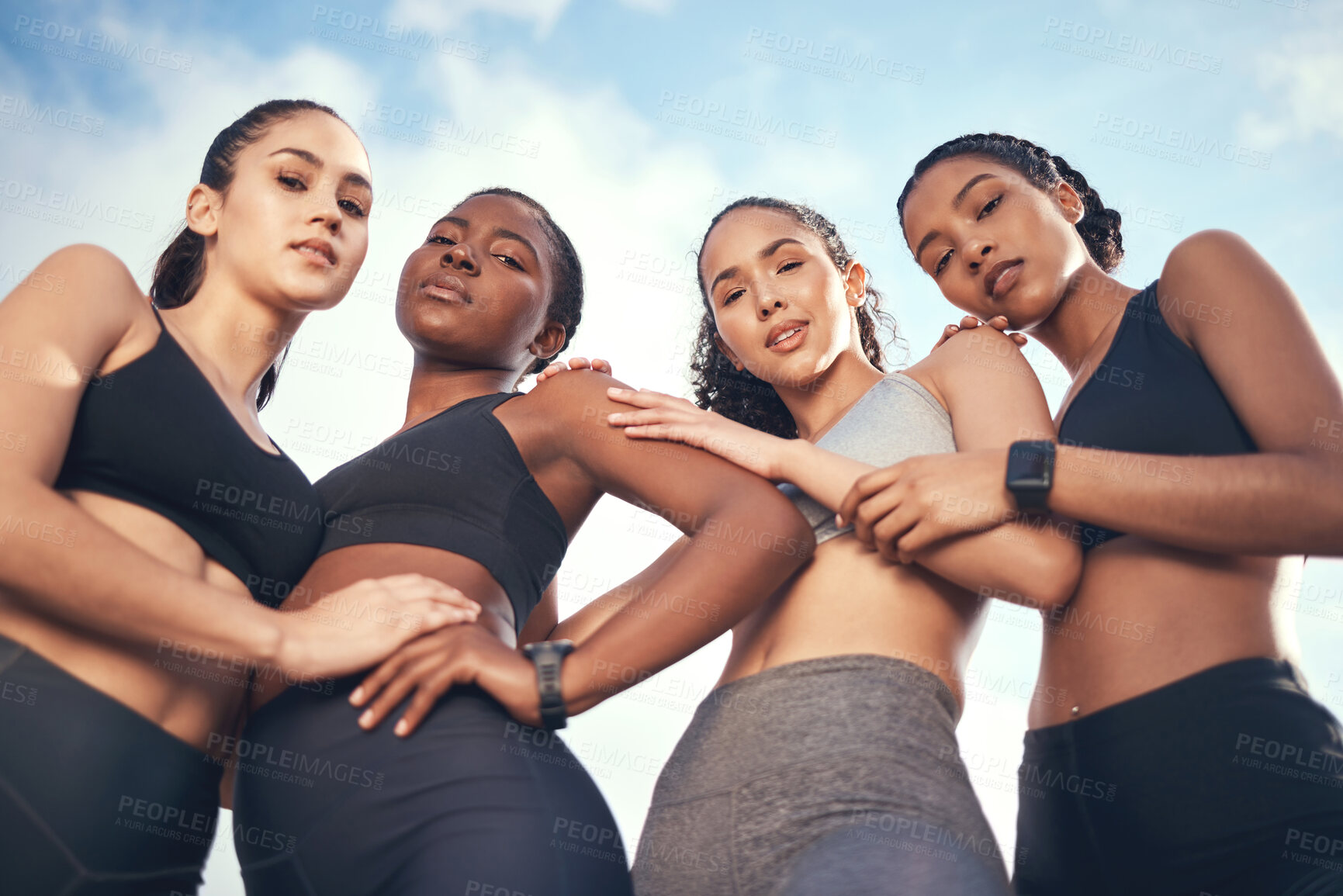 Buy stock photo Shot of a group of friends working out together