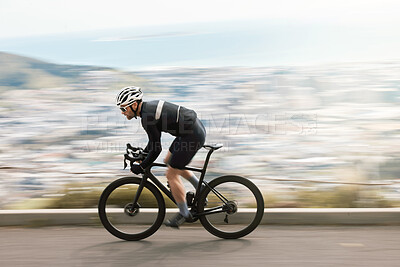 Buy stock photo Full length shot of a handsome mature man cycling outdoors