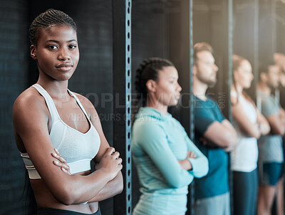 Buy stock photo Shot of a confident young woman at the gym