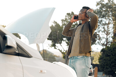 Buy stock photo Shot of a young male stuck with his car outside