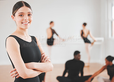 Buy stock photo Shot of a beautiful young ballet dancer standing in a dance studio