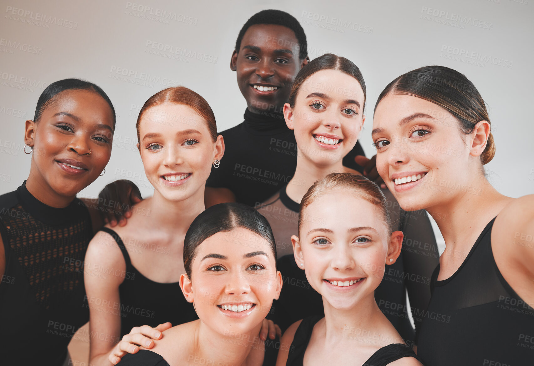 Buy stock photo Shot of a group of ballet dancers standing together
