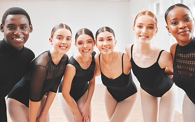 Buy stock photo Shot of a group of ballet dancers standing together