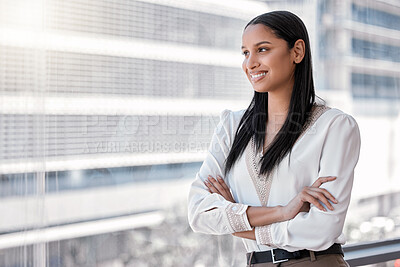 Buy stock photo Shot of a young businesswoman taking a break from work