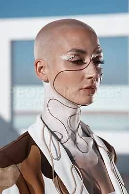 Buy stock photo Closeup shot of a beautiful young woman showing off an unconventional make-up look