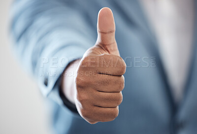 Buy stock photo Thumbs up, success and business person hands for thank you, winning or yes, like emoji or social media subscribe. Winner, professional or people with okay, support and vote or job excellence sign 