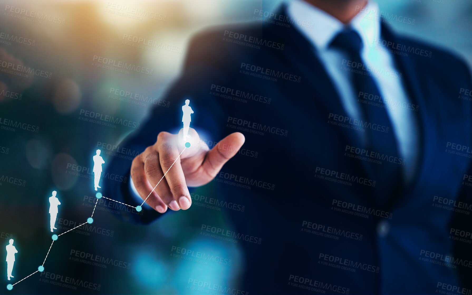 Buy stock photo Cropped shot of an unrecognisable businessman standing alone in the office and showcasing development