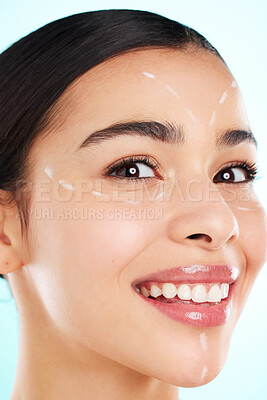 Buy stock photo Studio portrait of an attractive young woman having some plastic surgery done against a light background