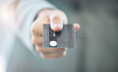 Buy stock photo Hand, credit card and payment with a business person closeup for fintech banking or accounting. Finance, money and economy with a corporate employee paying using a bank service for saving wealth