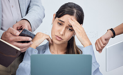 Buy stock photo Shot of a young businesswoman looking stressed out