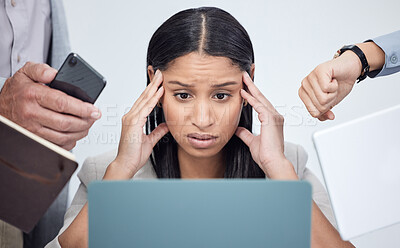 Buy stock photo Shot of a young businesswoman looking stressed out