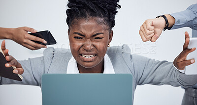 Buy stock photo Shot of a young businesswoman looking stressed out