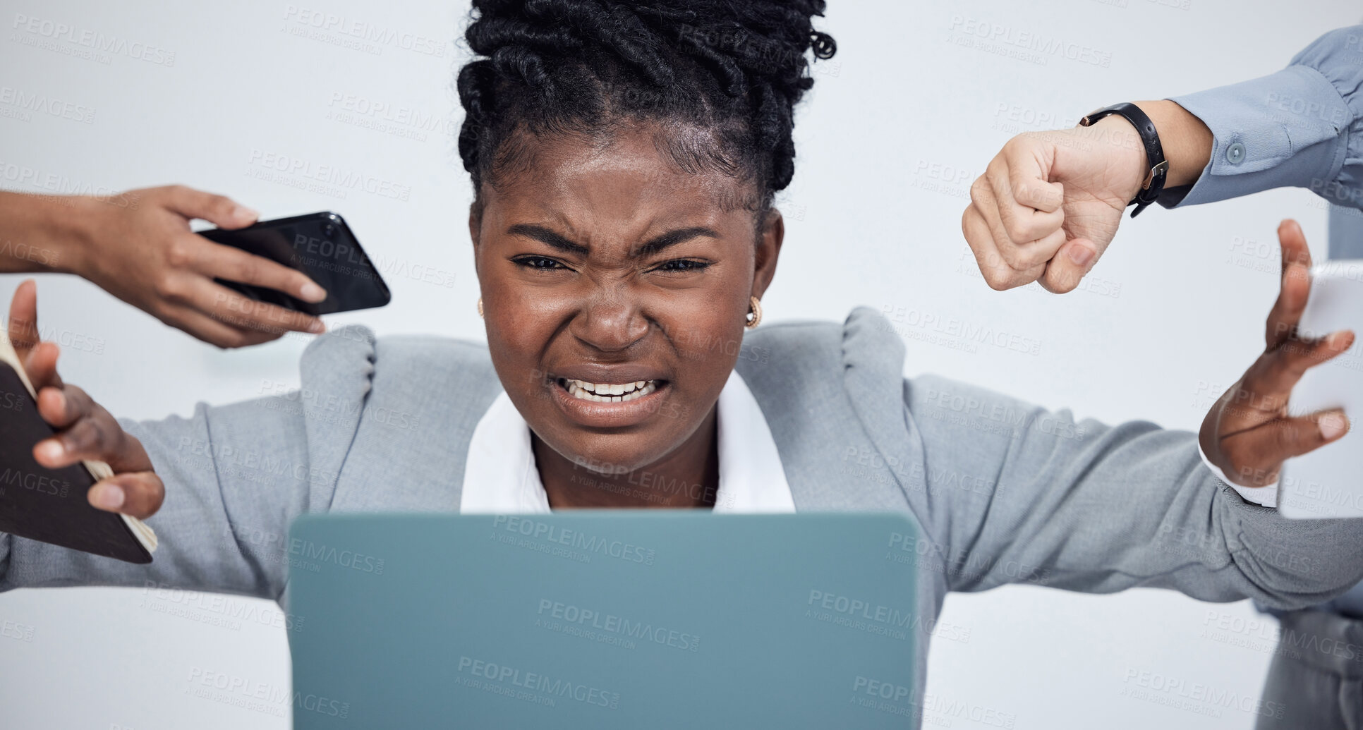 Buy stock photo Shot of a young businesswoman looking stressed out