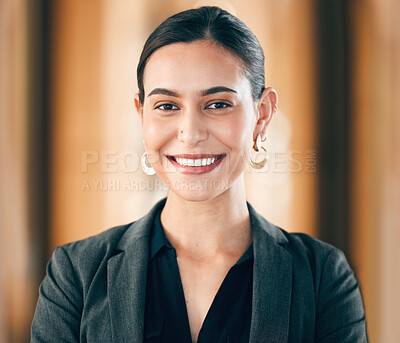 Buy stock photo Portrait, smile and business with woman, career and professional with confidence, startup and executive. Face, female person and employee with happiness, agent and corporate with consultant and joy