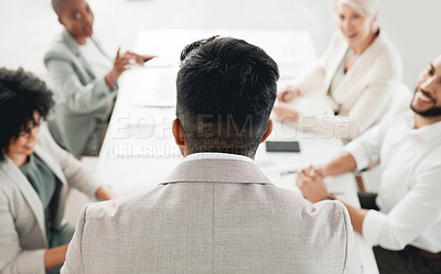 Buy stock photo Shot of an unrecognizable businessman leading a meeting at work