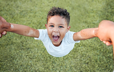 Buy stock photo Shot of a little boy having fun at the park