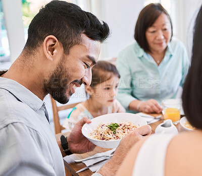 Buy stock photo Shot of a family having lunch at home