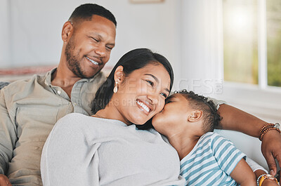 Buy stock photo Shot of a happy family relaxing together at home