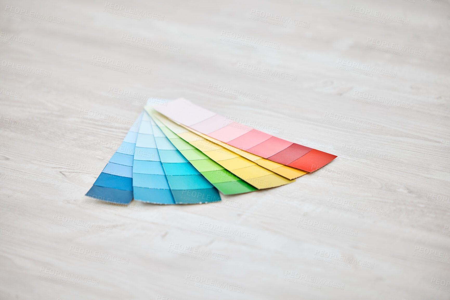 Buy stock photo Closeup shot of colour swatches on the floor of a house