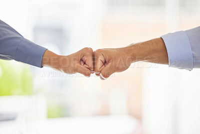 Buy stock photo Hands, people and fist bump for celebration, achievement and partnership of teamwork for deal. Real estate, employees and hand gesture for collaboration, welcome or support with well done for success