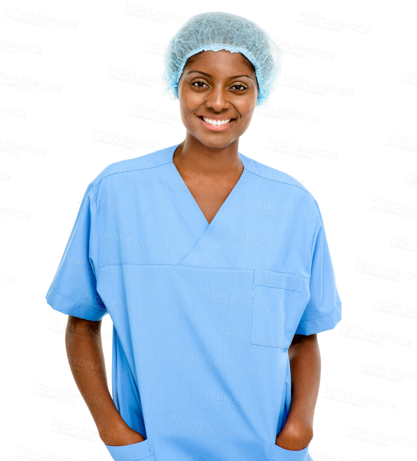 Buy stock photo Studio, nurse and Indian woman in health care in white background for medicine, clinic or hospital. Doctor, portrait and medical professional in wellness with confident, happy and expert care