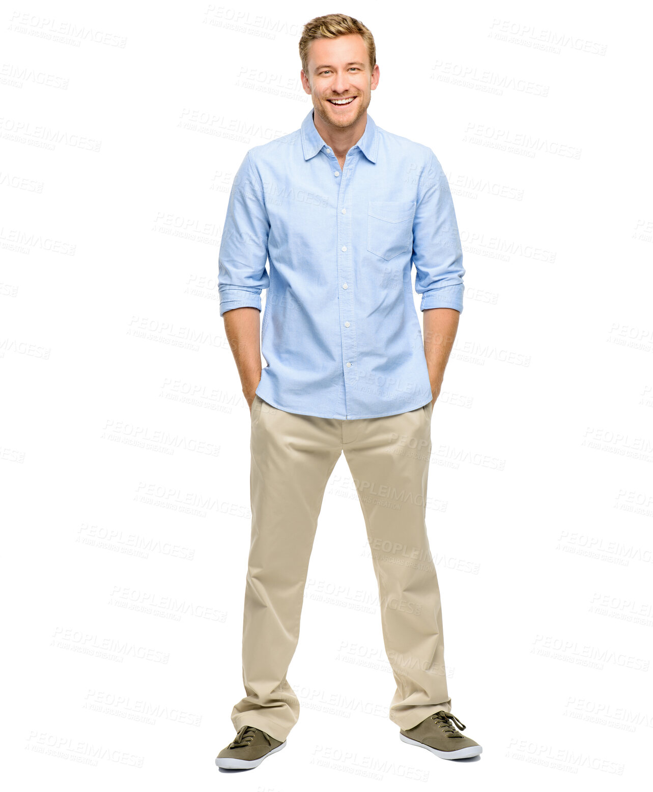 Buy stock photo Business, man and portrait with smile in studio for career, ambition and confidence in job. Happy, professional and male person with pride in work for company, positivity and joy on white background