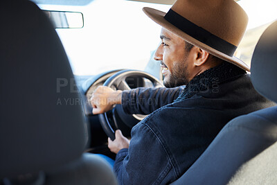 Buy stock photo Shot of a young man driving his car