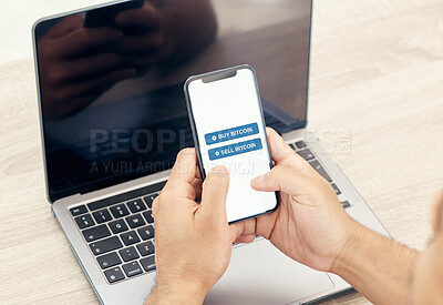 Buy stock photo Shot of an unrecognizable businessman using a phone in an office at work