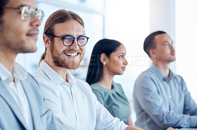 Buy stock photo Shot of a group of businesspeople having a business meeting in a boardroom