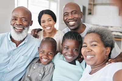 Buy stock photo Portrait of a family with their grandparents bonding together  at home
