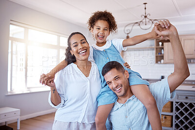 Buy stock photo Portrait of a little girl bonding with her parents at home
