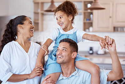 Buy stock photo Shot of a little girl bonding with her parents at home