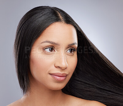 Buy stock photo Studio shot of a beautiful young with with healthy brown hair