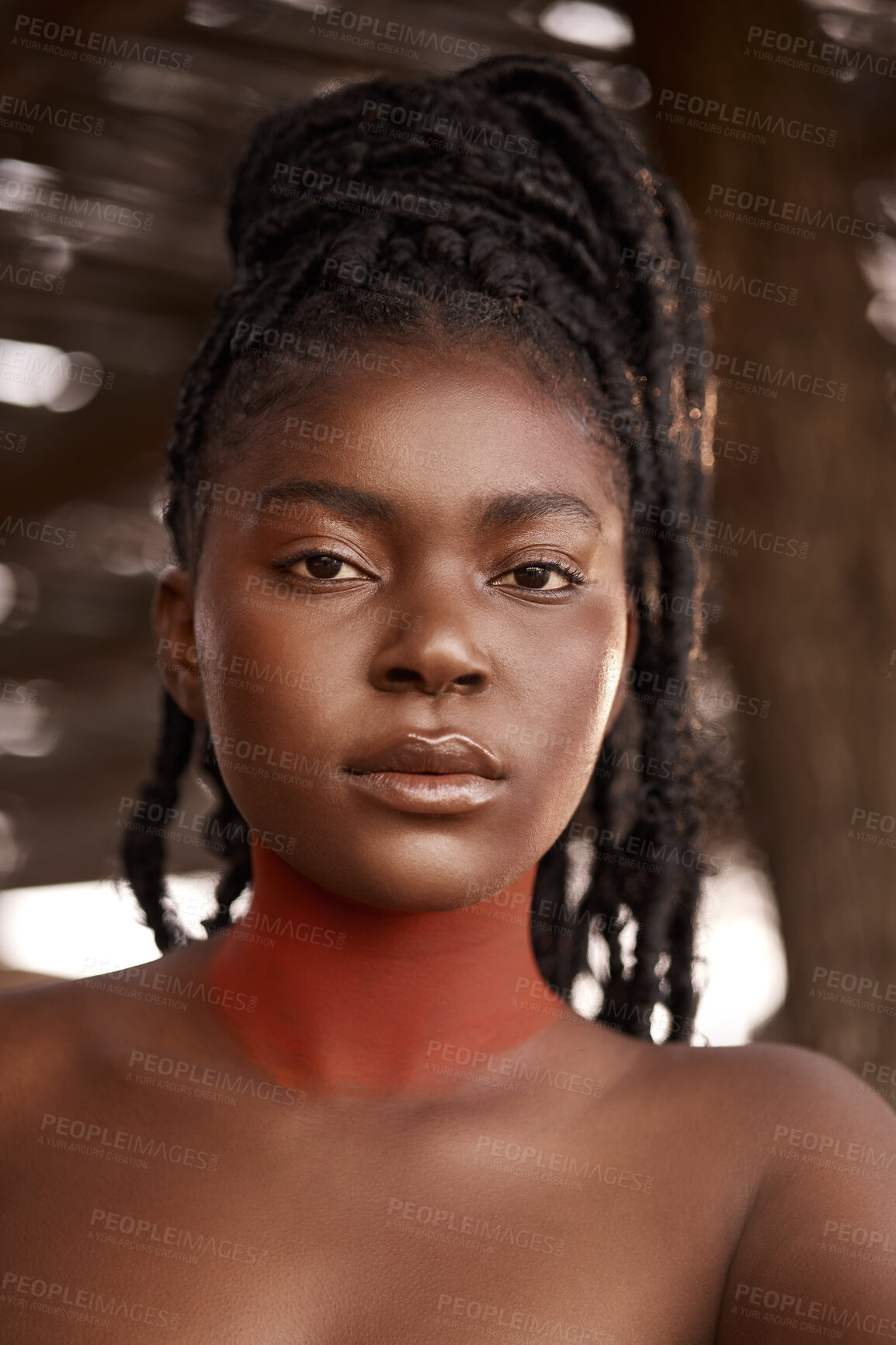 Buy stock photo Shot of a beautiful young traditional woman posing outside