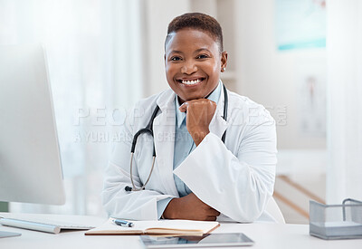 Buy stock photo Portrait of a young doctor working in a medical office