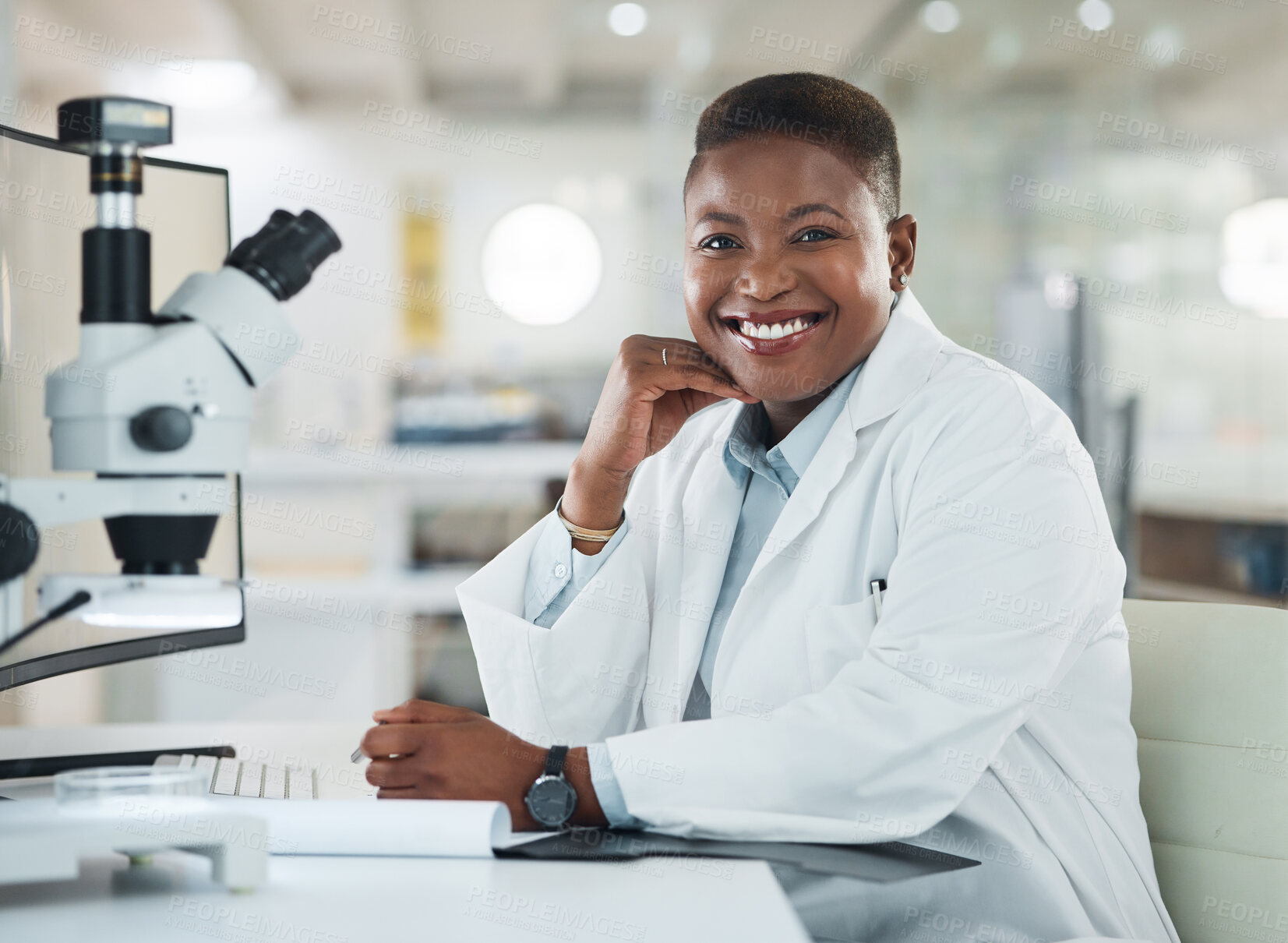 Buy stock photo Portrait of a young woman working in a lab