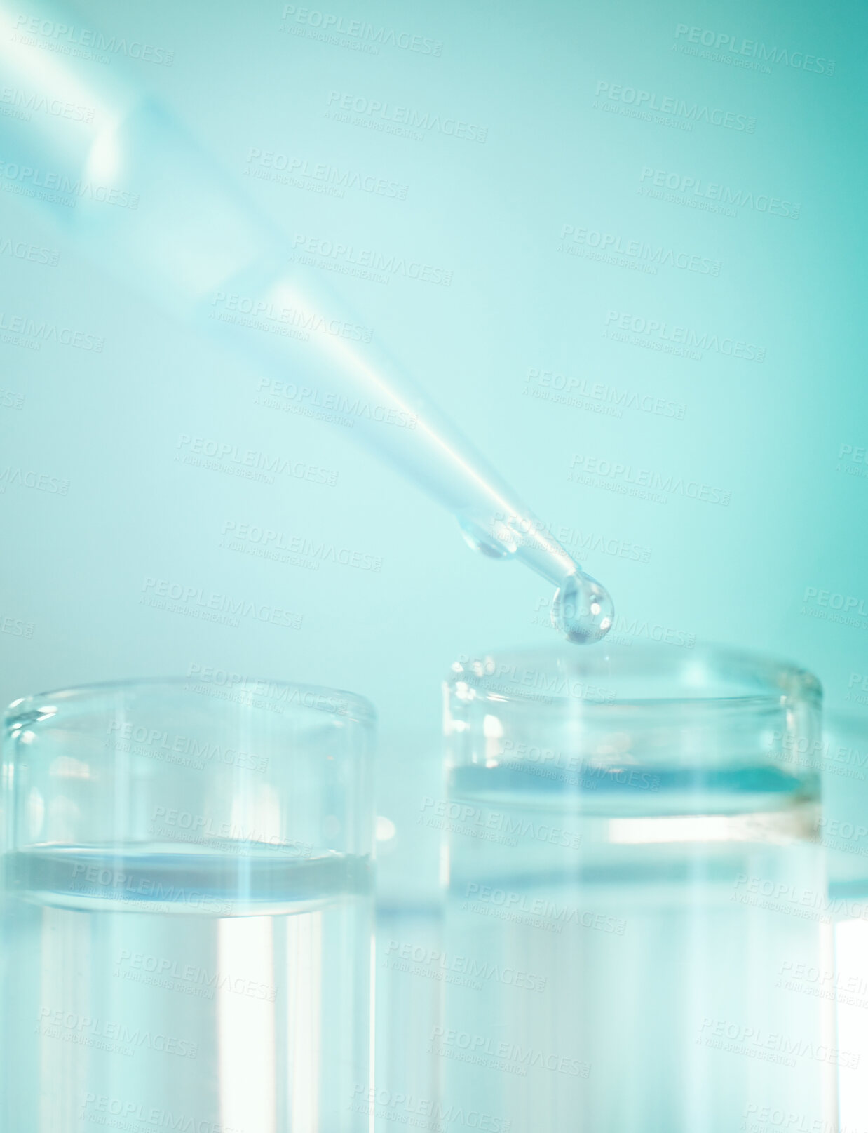 Buy stock photo Shot of a dropper and beakers in a laboratory
