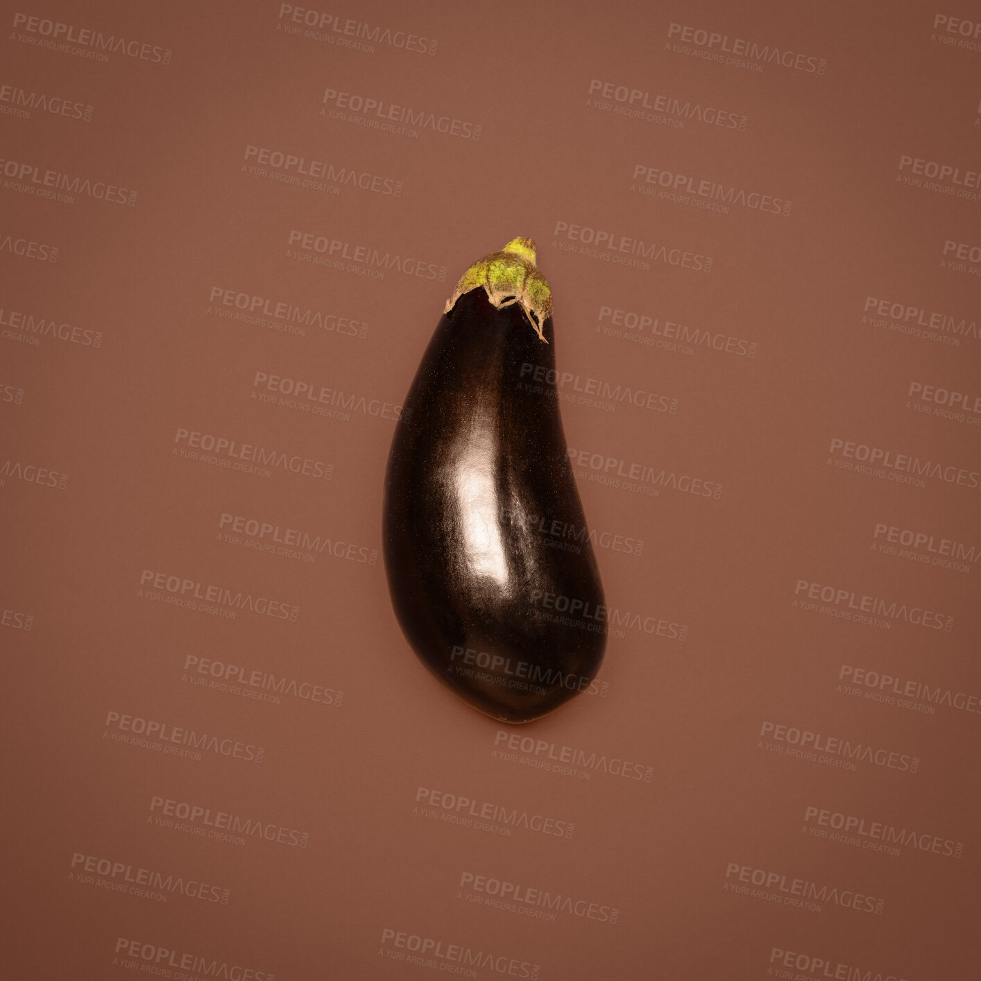 Buy stock photo Eggplant, fruit and studio background as ingredient for cooking, nutrition and diet. Food, organic and natural with healthy meal for wellness, health and self care with vitamins on wellbeing